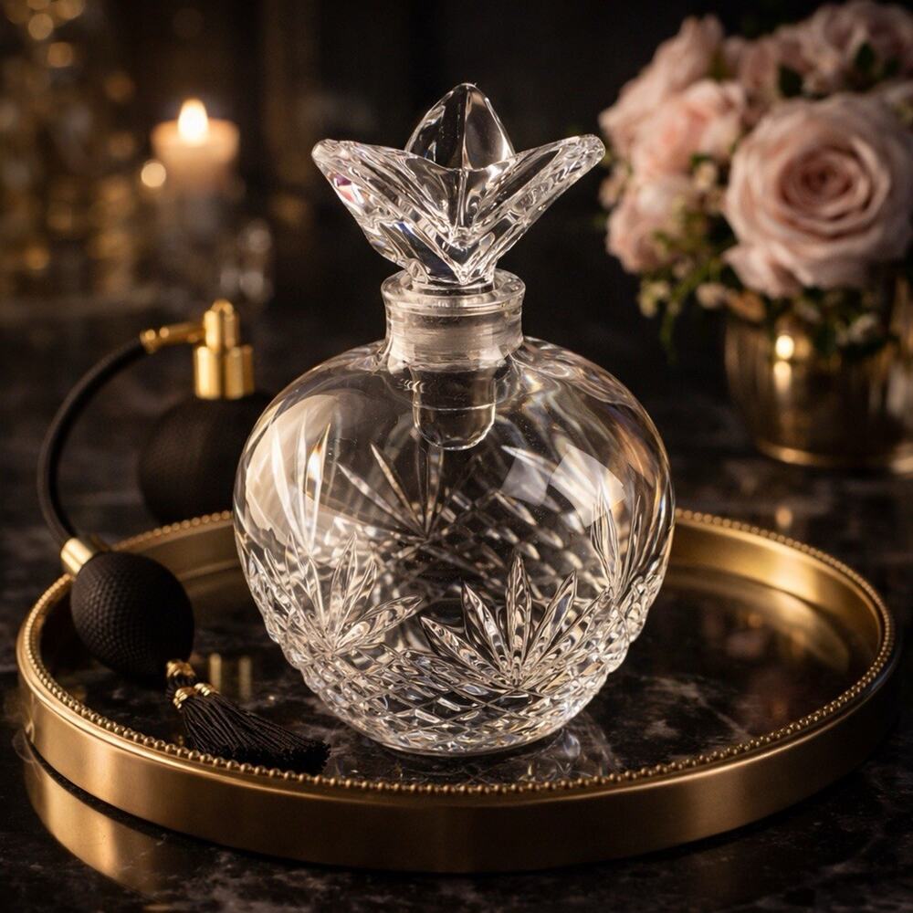 Vintage French Cut Crystal Perfume Bottle Stopper Heavy Faceted Fan Cut